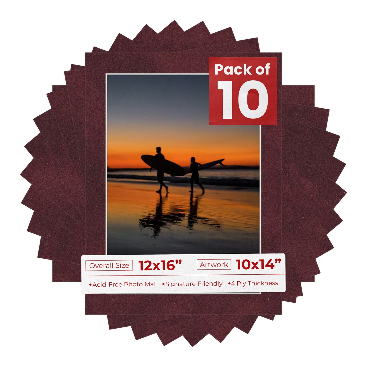 Dark Red Suede Mat Board for 12x16 Frames - Fits 10x14 Photos